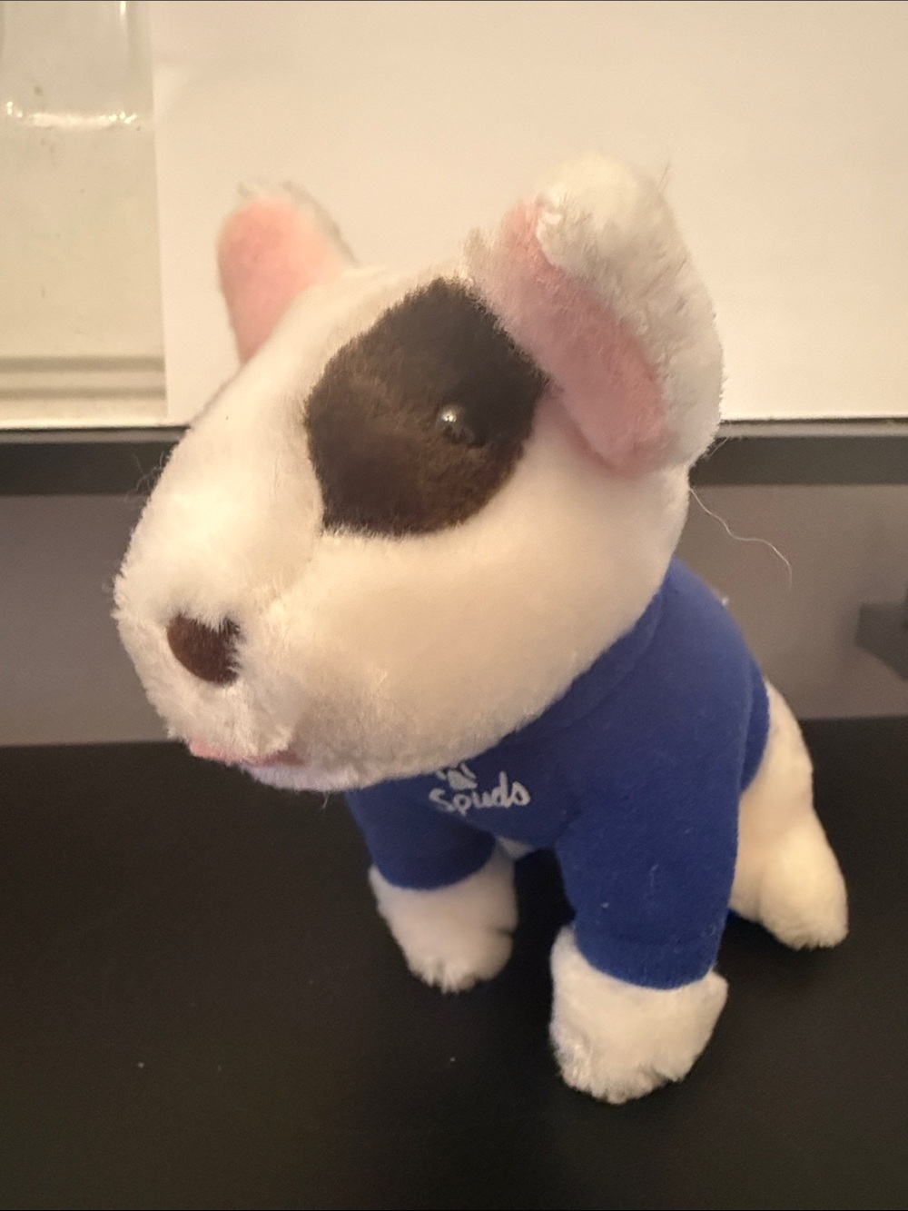 1987 Applause Spuds  McKenzie Plush White and Brown Puppy in Blue Sweater
